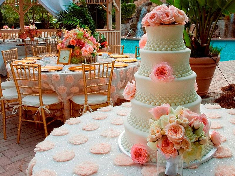 A large white cake with pink flowers