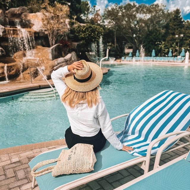 woman by pool