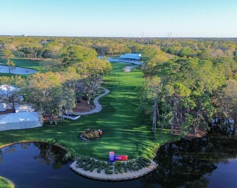 A golf course with sand pits