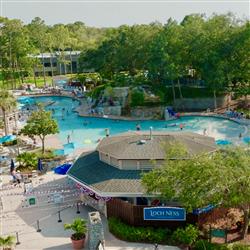 An aerial shot of a pool