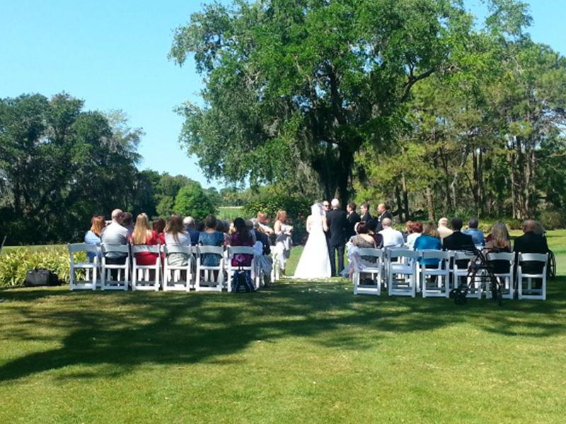 A bride walking down the aisle