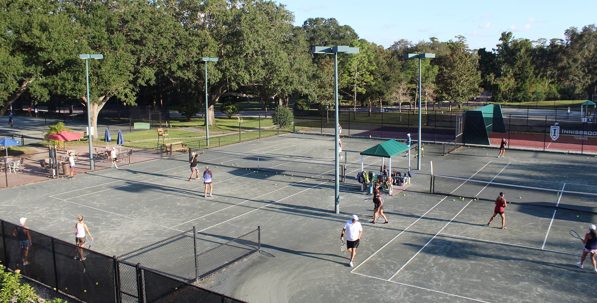 An aerial shot of a tennis court